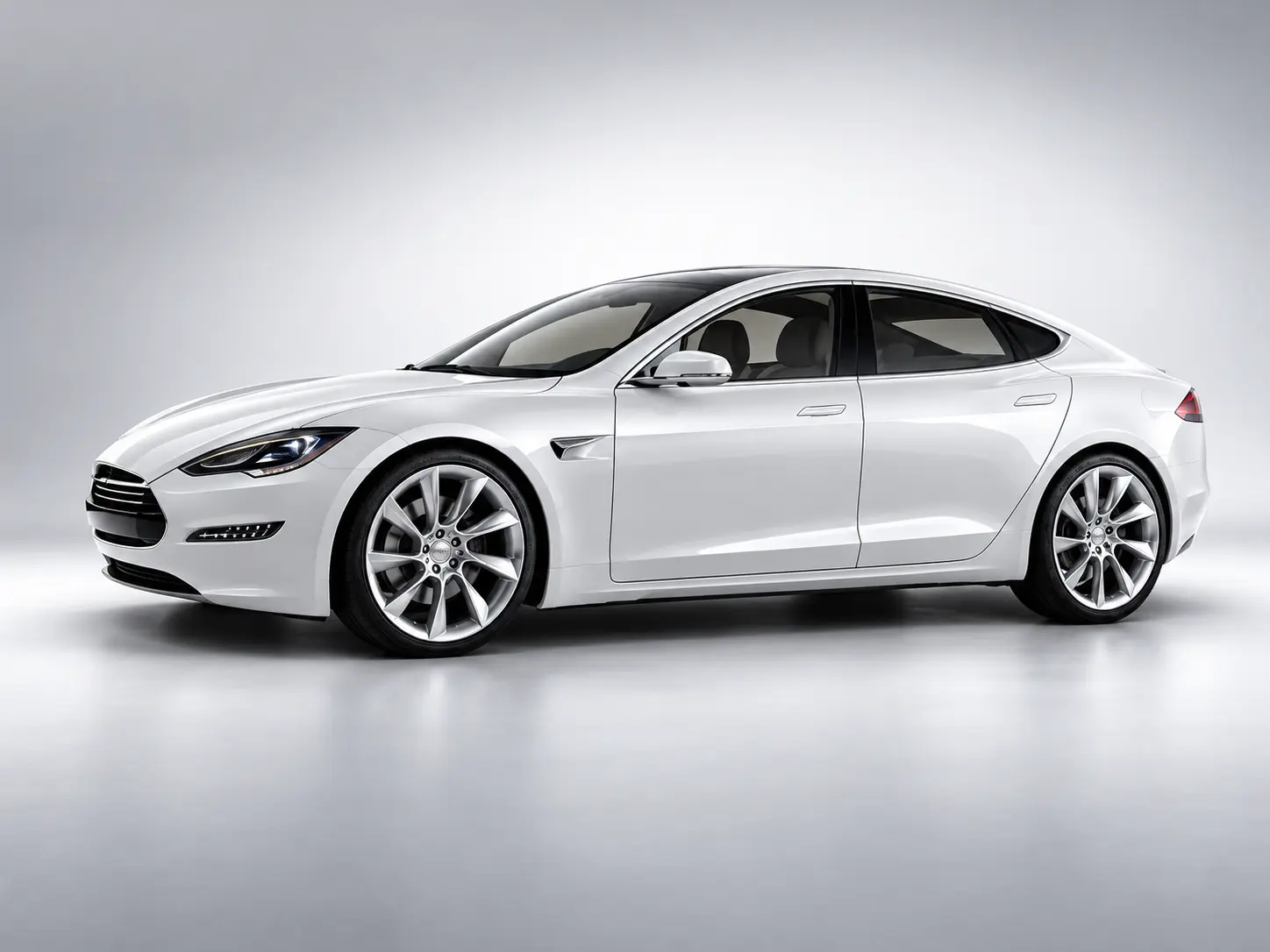 White Luxury Electric Sedan Studio Shot